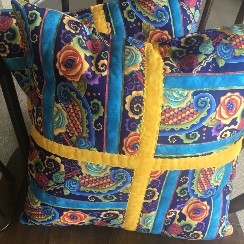 CLOSEOUT SALE $23. NWT Hand Crafted, Quilted Set 2 Turquoise, Red Yellow Print